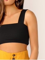 Thick Strap Rib-knit Crop Top