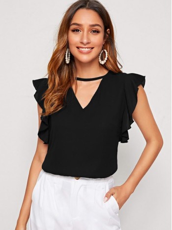 V-cut Neck Butterfly Sleeve Top