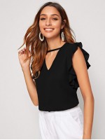 V-cut Neck Butterfly Sleeve Top