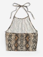 Snakeskin Print Cropped Halter Top