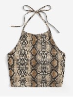 Snakeskin Print Cropped Halter Top