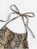 Snakeskin Print Cropped Halter Top