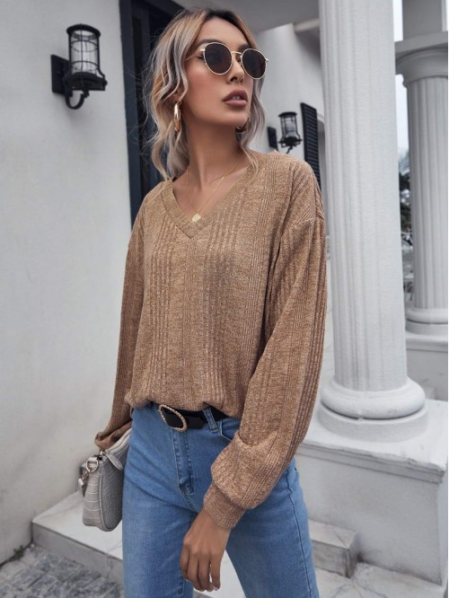 V-Neck Rib-knit Top