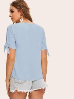 Solid Self-Tie Split Sleeve Top