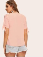 Solid Self-Tie Split Sleeve Top