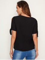 Solid Self-Tie Split Sleeve Top