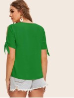 Solid Self-Tie Split Sleeve Top