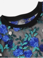 Embroidered Floral Sheer Mesh Crop Top