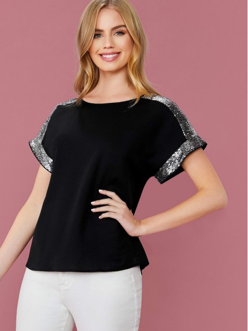 Contrast Sequin Detail Top