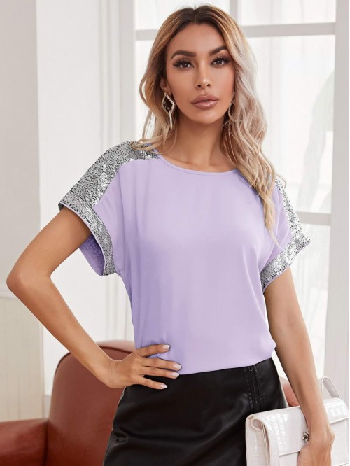 Contrast Sequin Detail Top