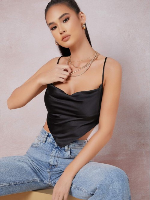 Draped Front Tied Open Back Satin Bandana Top