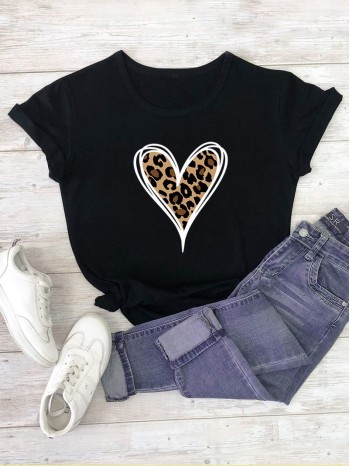 Leopard And Heart Print Tee