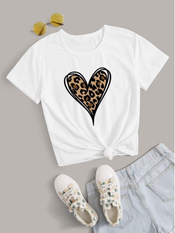 Leopard And Heart Print Tee