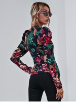 Mock Neck Gigot Sleeve Floral Tee