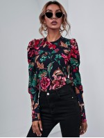 Mock Neck Gigot Sleeve Floral Tee