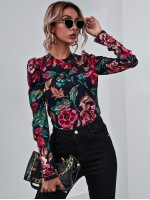 Mock Neck Gigot Sleeve Floral Tee