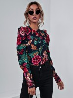 Mock Neck Gigot Sleeve Floral Tee