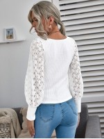 Contrast Guipure Lace Ribbed Top