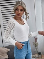 Contrast Guipure Lace Ribbed Top