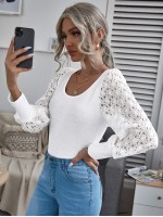 Contrast Guipure Lace Ribbed Top