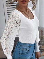 Contrast Guipure Lace Ribbed Top