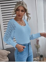 Contrast Guipure Lace Ribbed Top