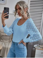 Contrast Guipure Lace Ribbed Top