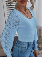 Contrast Guipure Lace Ribbed Top