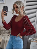 Contrast Guipure Lace Ribbed Top