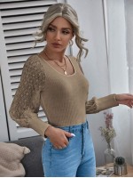 Contrast Guipure Lace Ribbed Top