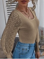 Contrast Guipure Lace Ribbed Top