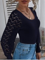 Contrast Guipure Lace Ribbed Top