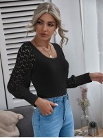 Contrast Guipure Lace Ribbed Top