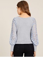 Contrast Lace Lantern Sleeve Top