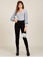 Contrast Lace Lantern Sleeve Top