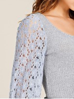 Contrast Lace Lantern Sleeve Top