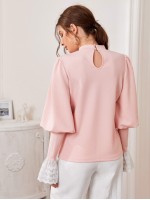 Mock Neck Bishop Sleeve Top