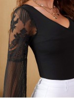 V-neck Lace Detail Bell Sleeve Tee