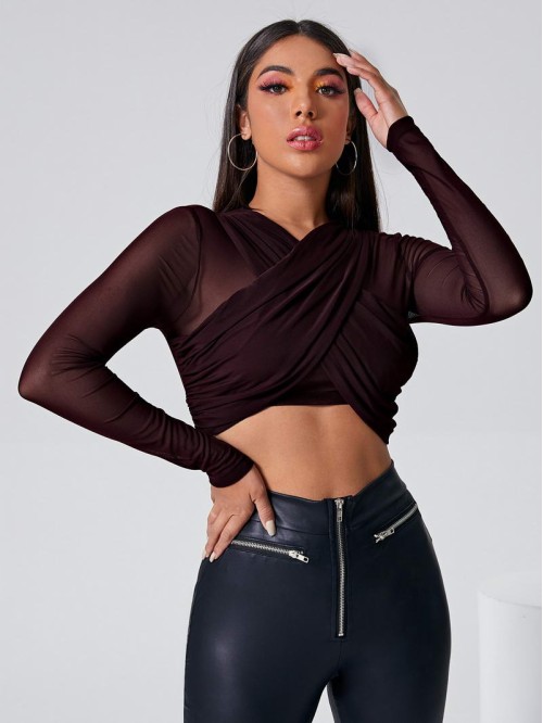 Crisscross Front Mesh Crop Top