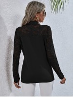 Lace Yoke Tie Neck Blouse