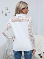 Contrast Lace Tie Neck Blouse