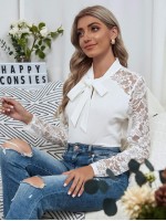 Contrast Lace Tie Neck Blouse