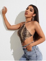 Tiger Print Self-Tie Halter Bandana Top