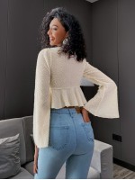 Glitter Knit Self-Tie Plunging Peplum Top