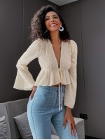 Glitter Knit Self-Tie Plunging Peplum Top