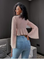 Bell Sleeve Tie Front Glitter Peplum Top