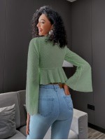 Bell Sleeve Tie Front Peplum Top