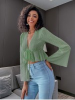 Bell Sleeve Tie Front Peplum Top