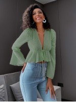 Bell Sleeve Tie Front Peplum Top