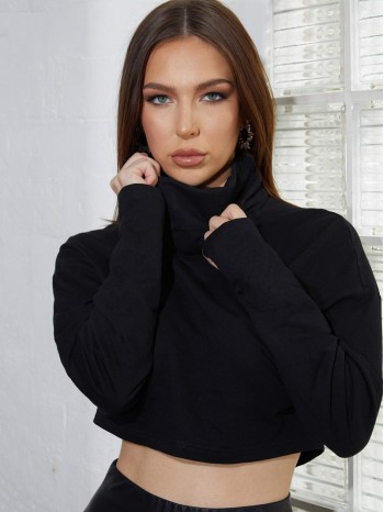 Funnel Neck Drop Shoulder Crop Top